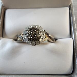 Gold over Silver Women's Ring‎ 1/2cttw, Size 7, Brown,white , infinity halo